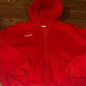 NWOT Comfrt Cloud Oversized Unisex Kangaroo Pocket Red Zip-Up Hoodie Size Med